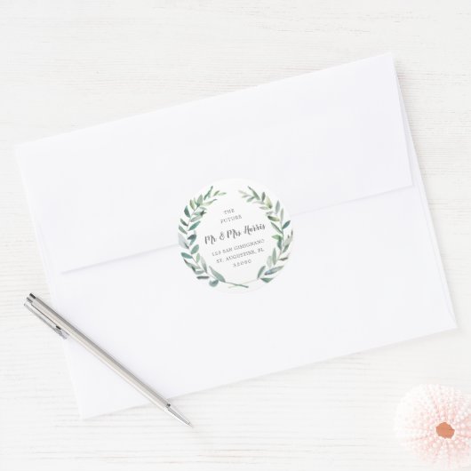 Elegant groen retouradres rustieke bruiloft ronde sticker (Envelop)
