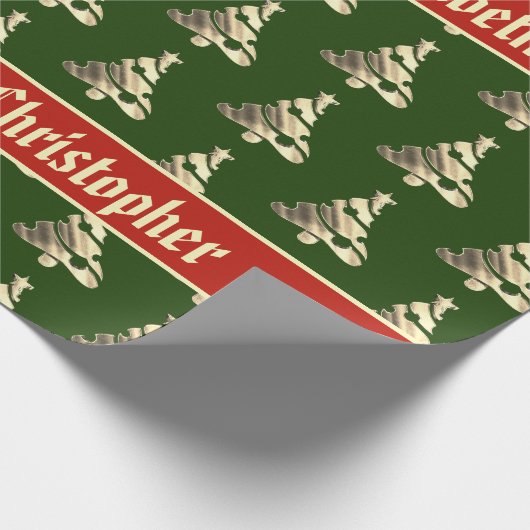 Elegant Groen Rood Faux Goud Kerstboom Patroon Cadeaupapier (Hoek)