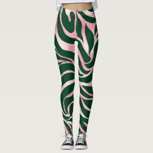 Elegant Groen Roos Gouden Glitter Zebra Leggings