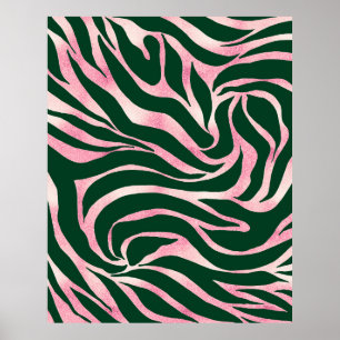Elegant Groen Roos Gouden Glitter Zebra Poster