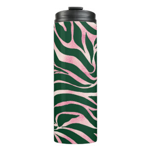 Elegant Groen Roos Gouden Glitter Zebra Thermosbeker
