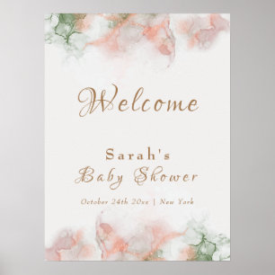 Elegant groen roze agaat Baby shower welkom Poster