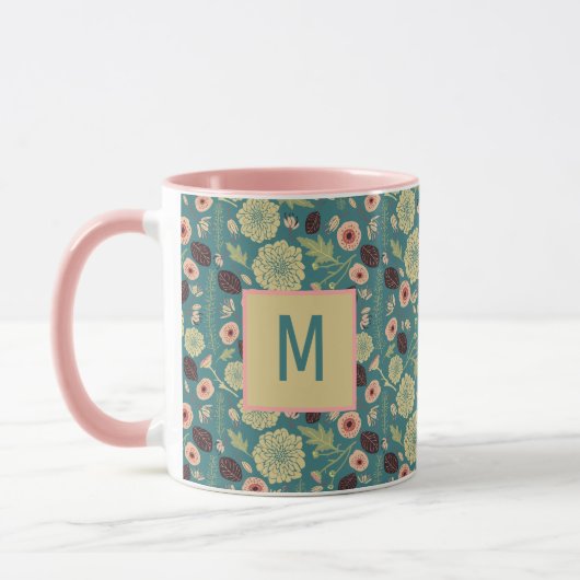 Elegant groen roze flessenpatroon met Initiaal Mok (Links)