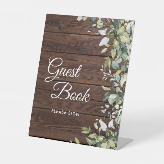 Elegant groen rustiek hout gastenboek teken reclamebord met voetstuk (Voorkant)