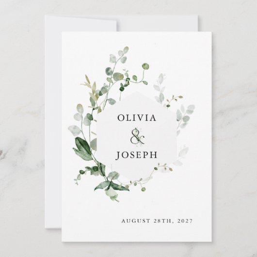 Elegant groen | Sage Green Waterverf bruiloft Kaart (Voorkant)