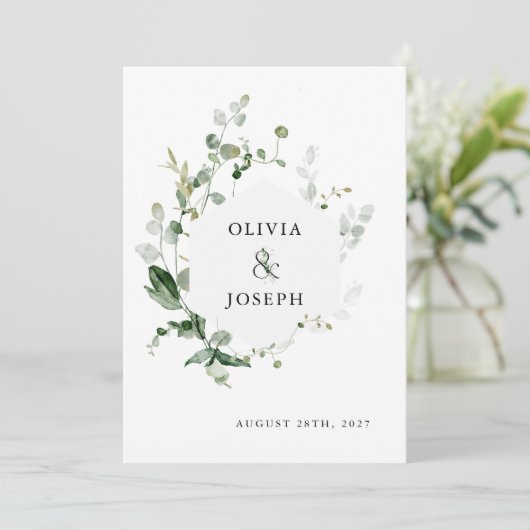 Elegant groen | Sage Green Waterverf bruiloft Kaart (Staand voorkant)