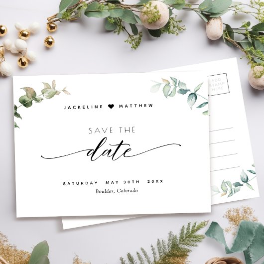 Elegant groen, script bruiloft opslaan van de datu briefkaart
