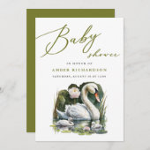 Elegant groen script zwaan minimalistisch Baby sho Kaart (Voorkant / Achterkant)