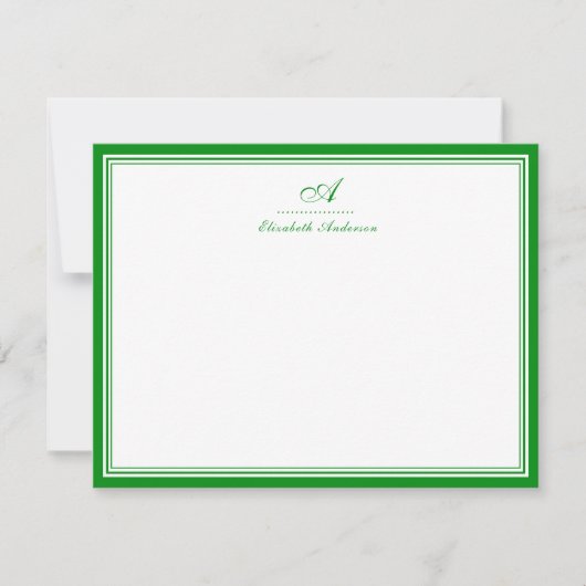 Elegant groen smaragd monogram correspondentie notitiekaartje (Voorkant)