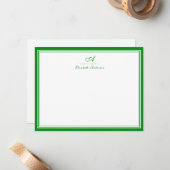 Elegant groen smaragd monogram correspondentie notitiekaartje (Voorkant / Achterkant in situ)