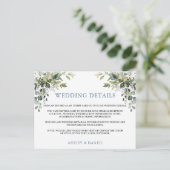 Elegant groen stoffig blauw bruiloft details Kaart (Staand voorkant)