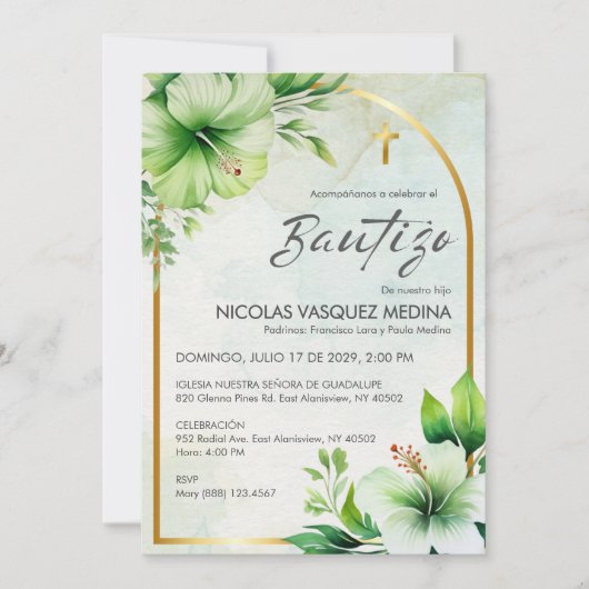 Elegant groen uitnodiging Bautizo Schattigee doop (Voorkant)