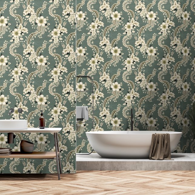 Elegant Groen Victoriaans Doily Kant Pattern Behang (Badkamer)