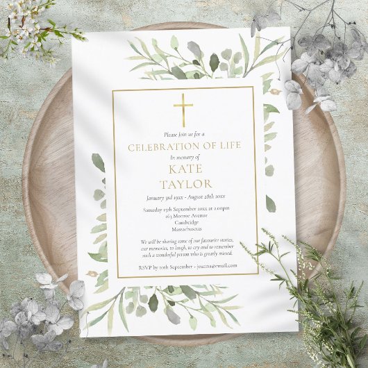 Elegant groen viering van het leven begrafenis kaart