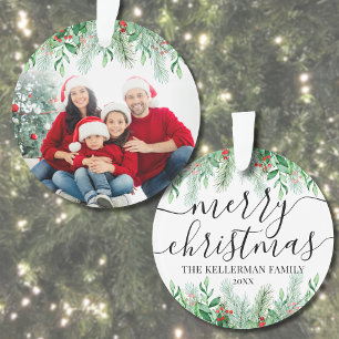 Elegant groen Vrolijk kerstfeest Familiefoto Ornament