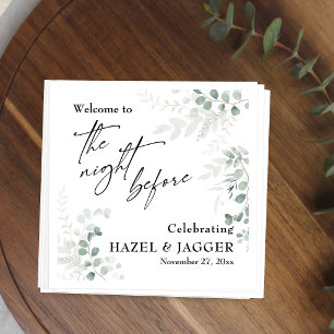 Elegant groen welkom bij de nacht voor het huwelij servet
