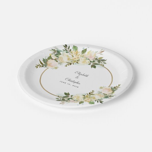 Elegant groen wit rose bloemengoud Lijst Papieren Bordje (Gekanteld)