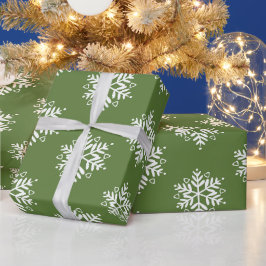 Elegant Groen Wit Zilver Sneeuwvlok Kerstmis Cadeaupapier