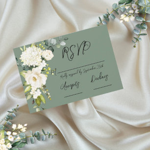 Elegant Groen Witte Bloem RSVP Kaartje