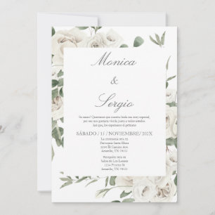 Elegant groen/witte bloem Spaans Bruiloft Kaart