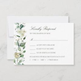 Elegant groen witte bloemen maaltijdkeuze bruiloft RSVP kaartje
