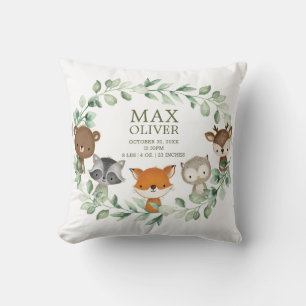 Elegant groen Woodland geboorte statistieken jonge Kussen