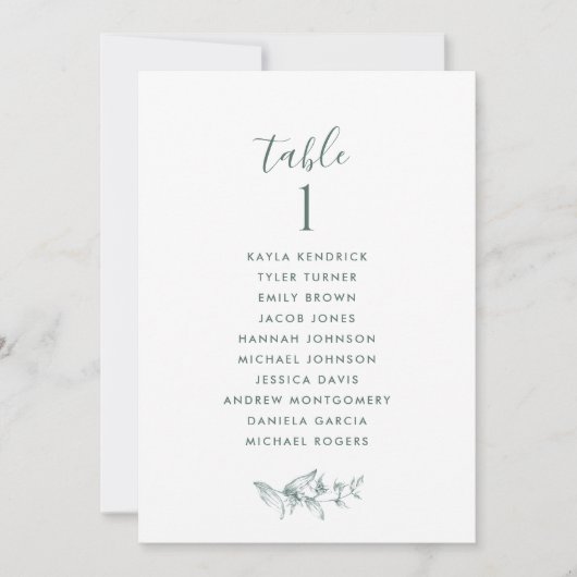 Elegant groen zitplan Kaarten w / gastennamen (Voorkant)