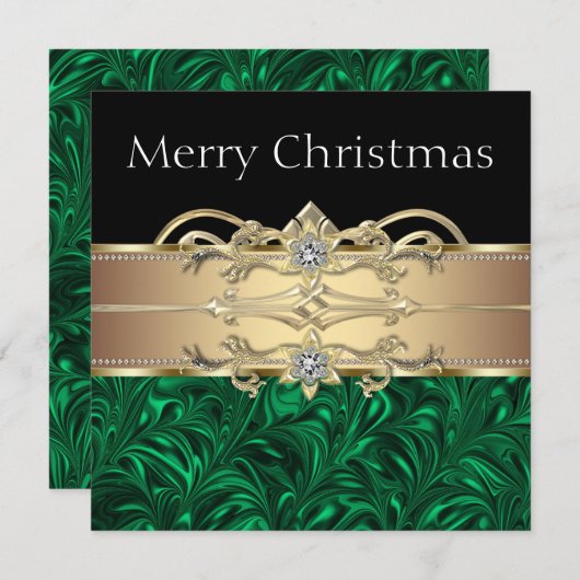 Elegant Groen Zwart Goud Kerstfeest Kaart (Voorkant / Achterkant)