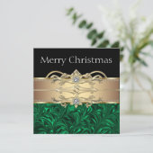 Elegant Groen Zwart Goud Kerstfeest Kaart (Staand voorkant)