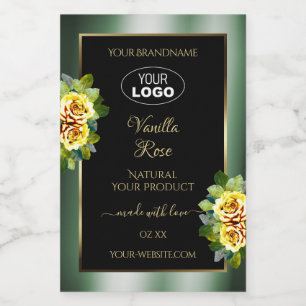 Elegant Groen Zwart Productlabel Geel Roos Logo Voedselcontainer Etiket