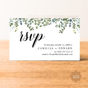 Elegant groen, zwart script, RSVP reageren Informatiekaartje