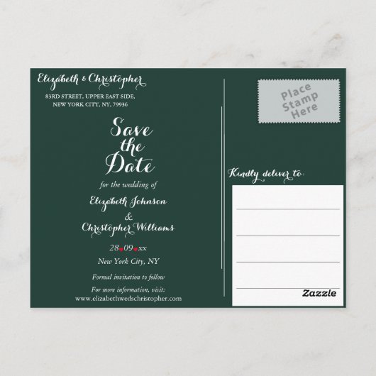 Elegant groene bos bruiloft 'save the date' briefkaart (Achterkant)