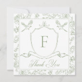 Elegant groene chinoiserie vogel en wapenrusting b bedankkaart (Voorkant)