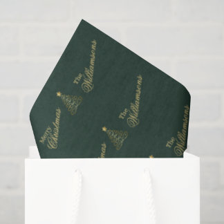 Elegant groene gouden vrolijk kerst familienaam tissuepapier