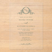 Elegant Groene Koninklijke Kroon Krans Monogram Acryl Uitnodigingen (Voorkant)