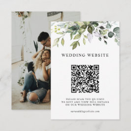 Elegant Groene Loof QR-code & Foto Bruiloft Informatiekaartje