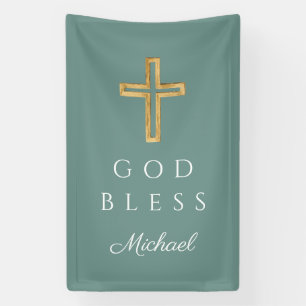 Elegant groene religieuze kruis God zegene Spandoek