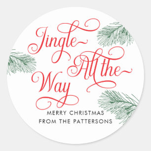 Elegant Groene Rode Calligrafie Kerstmis Ronde Sticker