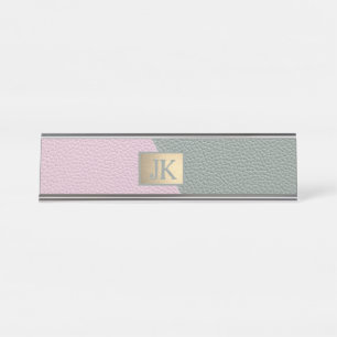 Elegant groene roze leer Monogram Bureau Naambordje