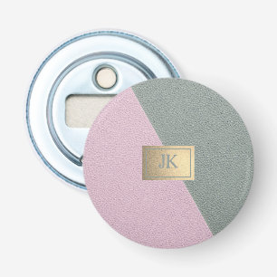 Elegant groene roze leer Monogram Button Flesopener