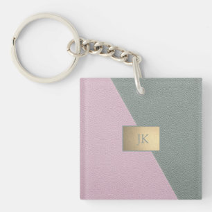 Elegant groene roze leer, Monogram Sleutelhanger