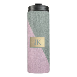 Elegant groene roze leer Monogram   Thermosbeker