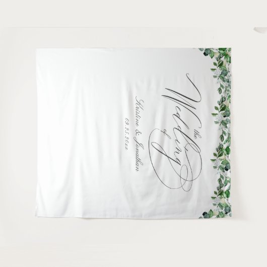 Elegant groene witte bloemen bruidssluier wandkleed (Voorkant (horizontaal))