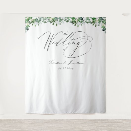 Elegant groene witte bloemen bruiloft tapestry wandkleed (Voorkant)