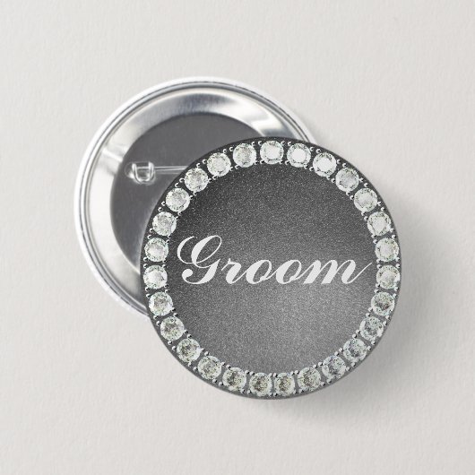 Elegant Groom Silver Glitter Ronde Button 5,7 Cm (Voorkant /achterkant)