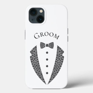 Elegant Groom Tuxedo Black White Wedding iPhone 13 Hoesje