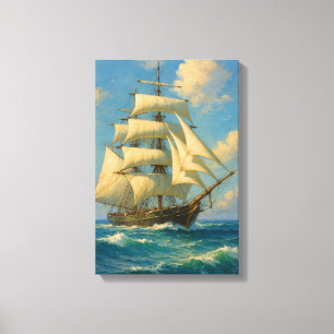 Elegant groot zeilschip op Deep Blue Zee Canvas Afdruk