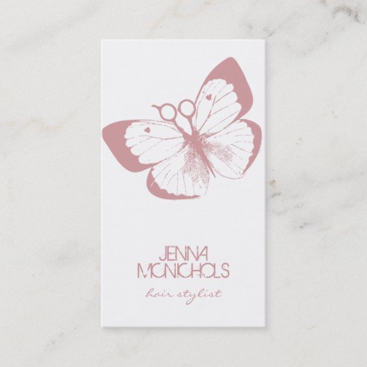 elegant haar stylist vlinderroze eenvoudig  visitekaartje (Voorkant)
