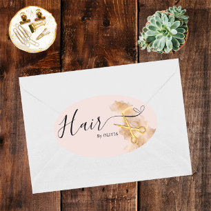 Elegant Haarstylist Gold Schaar Beauty Salon Roze Ovale Sticker