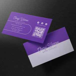 Elegant Haarstylist Script Paarse Minimal QR Code Visitekaartje